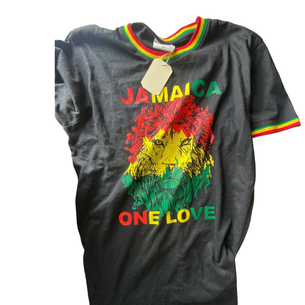 Jamaica One Love Lion Graphic T Shirt Black XL Rasta Reggae Vibe